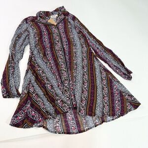 Natural Life Dress Womens Small Multi-Color Long-Sleeve Button-Front T-Shirt Dre